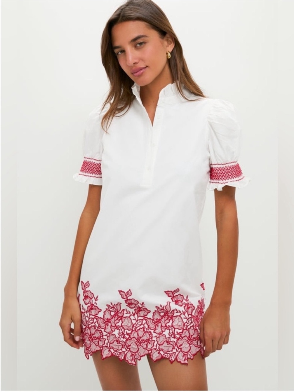 Hyacinth House White & Red Embroidery Eliza Mini Dress Size Small New